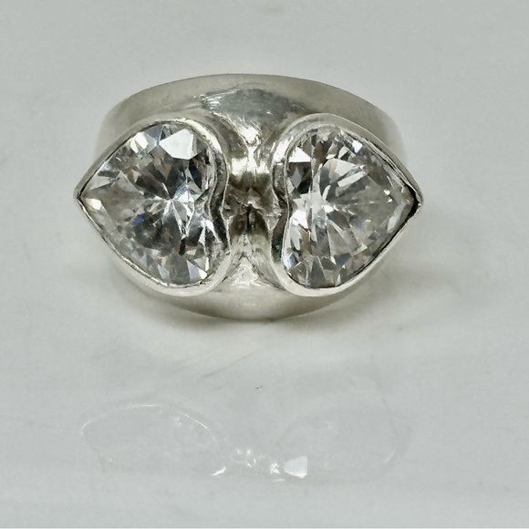 beautiful sterling silver ring double heart large rhinestone hearts - Picture 6 of 8